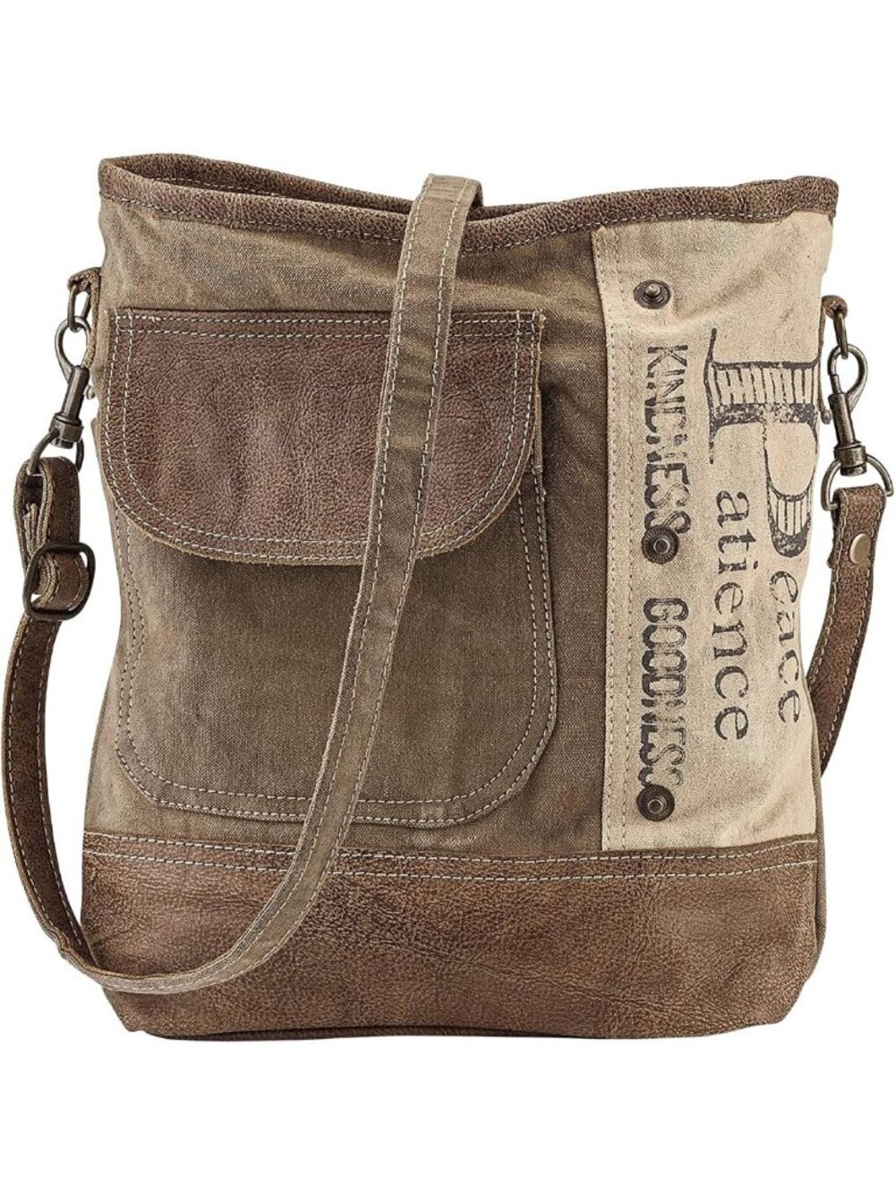 Eco-Friendly Upcycled Canvas Tote Bag, Unique Design, Adjustable Strap, Zip